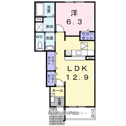 ビューティー浜山Ａ[1LDK/46.49m2]の間取図