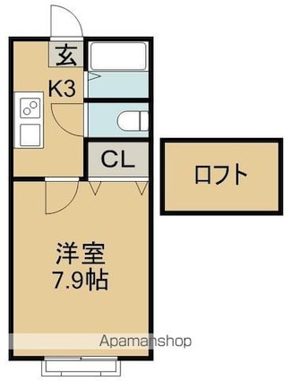 ホワイトキャッスル遠見塚７番館[1K/23.6m2]の間取図