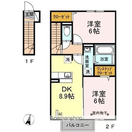 福島県福島市大森字唐橋[2DK/53.77m2]の間取図
