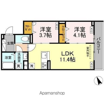 仮）ＤーＲＯＯＭ柴又６丁目ＰＪ[2LDK/45.2m2]の間取図