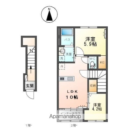 笹谷字中谷地アパート　Ａ棟[2LDK/53.8m2]の間取図