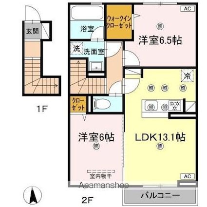 Ｄーｒｏｏｍ　ＳａｃｈｉＩＩＩ[2LDK/62.94m2]の間取図