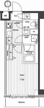 プレミアムキューブＧ北新宿[1K/25.28m2]の間取図