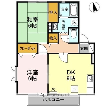 フレッシュグリーン２１　Ｂ棟[2DK/52.84m2]の間取図