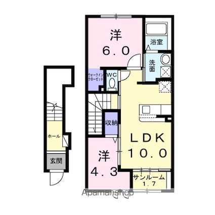 ツインキャッスルＡ[2LDK/53.9m2]の間取図
