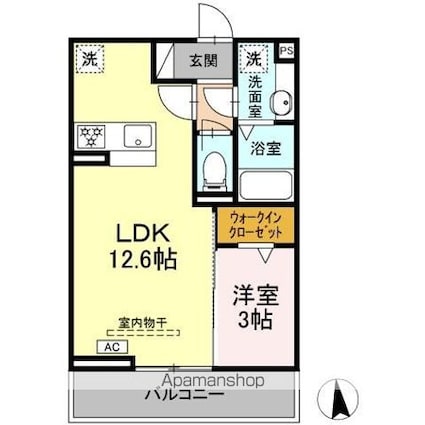プラムＶＩ[1LDK/36.66m2]の間取図
