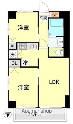 築地武蔵野マンション[2LDK/44.52m2]の間取図