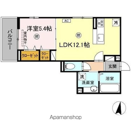 広島県広島市安佐南区東原２丁目[1LDK/43.18m2]の間取図