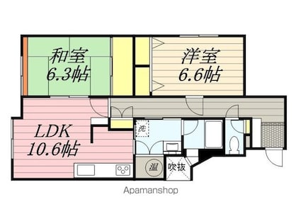 ガーデンロゼ高町[2LDK/62.4m2]の間取図