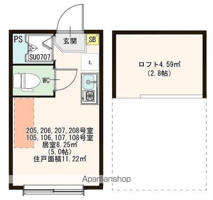 ハーモニーテラス東十条ＩＩ[1R/11.22m2]の間取図