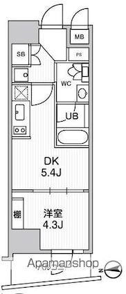 東京都中野区中野５丁目[1DK/25.46m2]の間取図