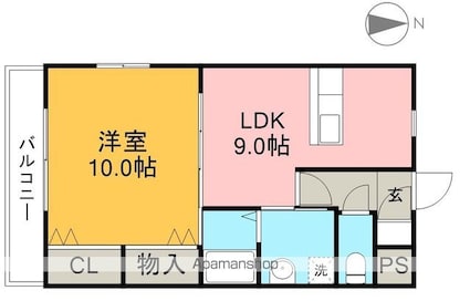 クレドール南川添[1LDK/48.6m2]の間取図