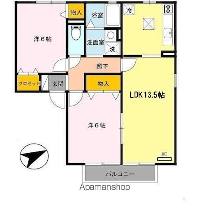 和歌山県和歌山市六十谷[2LDK/57.98m2]の間取図
