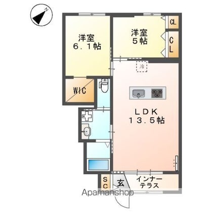 グランディール　Ａ[2LDK/57.46m2]の間取図