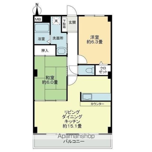フォブールトロワやくりＢ[2LDK/59.55m2]の間取図