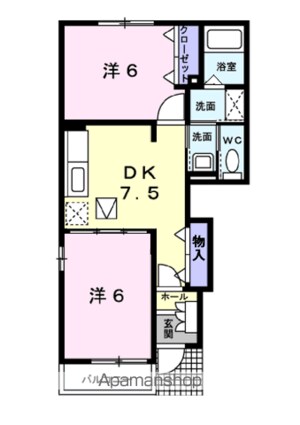 ヴィラ　アンソレイエⅢ[2DK/44.82m2]の間取図