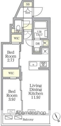 アジールコート後楽園[2LDK/42.88m2]の間取図