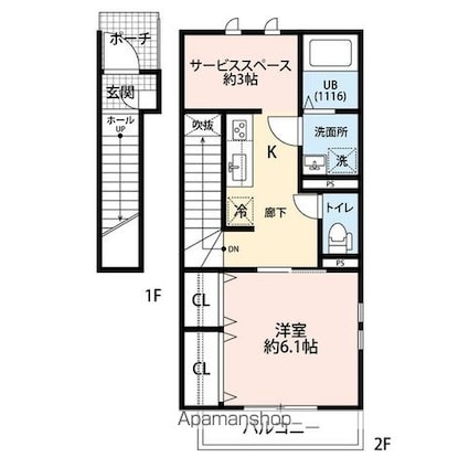 Ａｍｏｕｒ　Ｓｏｒａ[1K/36.64m2]の間取図