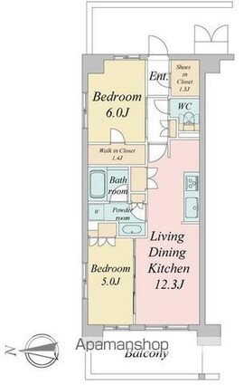 東京都武蔵野市境２丁目[2LDK/56.5m2]の間取図
