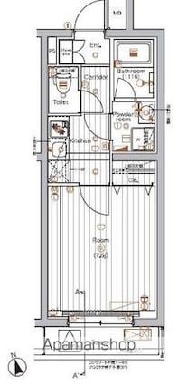 プレミアムキューブ奥沢ｍｏ[1K/25.44m2]の間取図