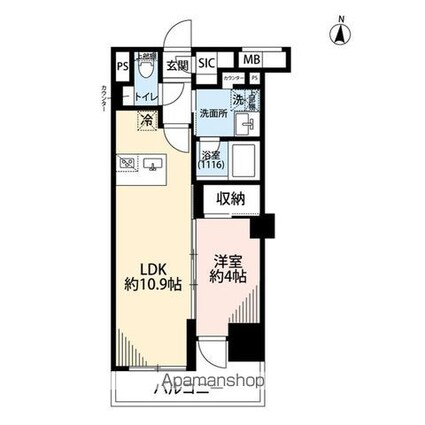 プレール・ドゥーク亀戸Ⅵ[1LDK/36.61m2]の間取図