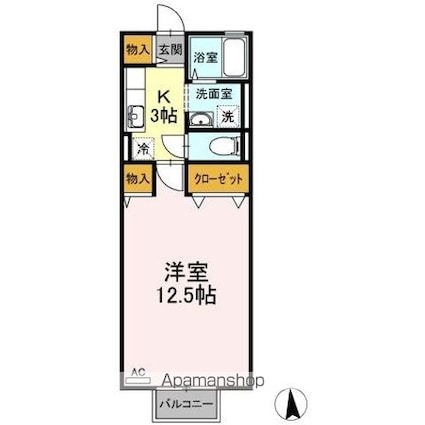 ラ・フォルツァ[1K/36.95m2]の間取図