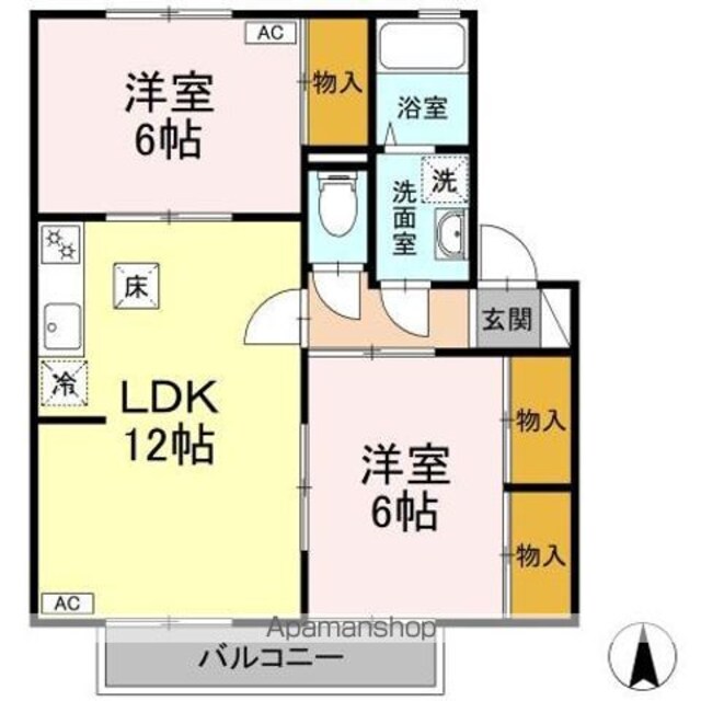 ベイサージュ・２２　Ｃ棟[2LDK/55.22m2]の間取図