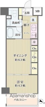 ＩＢＩＳ市ヶ谷[1DK/30.55m2]の間取図