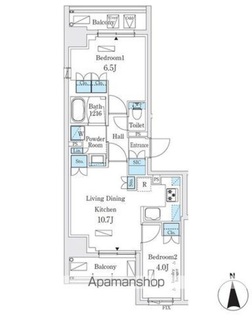 ジオエント秋葉原[2LDK/47.96m2]の間取図