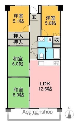 高知県高知市鴨部[4LDK/71.42m2]の間取図