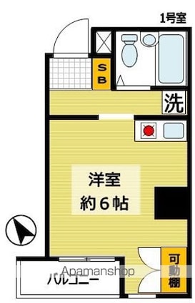 東京都新宿区弁天町[1R/19.7m2]の間取図