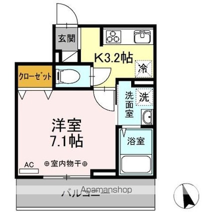 ボヌール　Ｈ[1K/25.65m2]の間取図