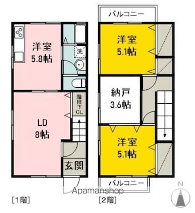エストレア北土居[2SLDK/65.6m2]の間取図