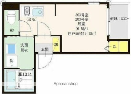 ＡＭＡＮＤＡＲＩ[1K/19.18m2]の間取図