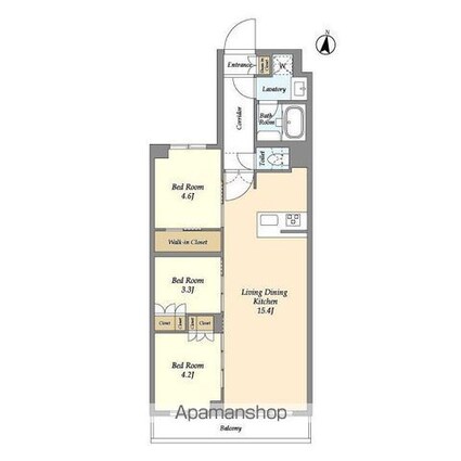 アジールコート練馬中村橋[3LDK/61.18m2]の間取図