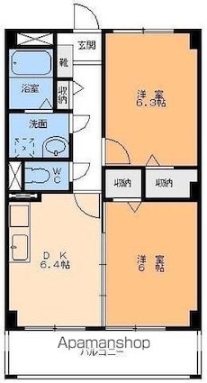 サンライト竹原[2DK/44.82m2]の間取図