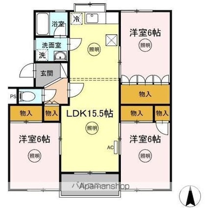 香川県高松市新北町[3LDK/74.4m2]の間取図