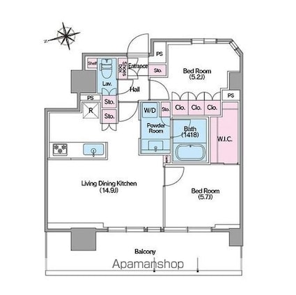 コンフォリア東新宿ステーションフロント[2LDK/60.88m2]の間取図