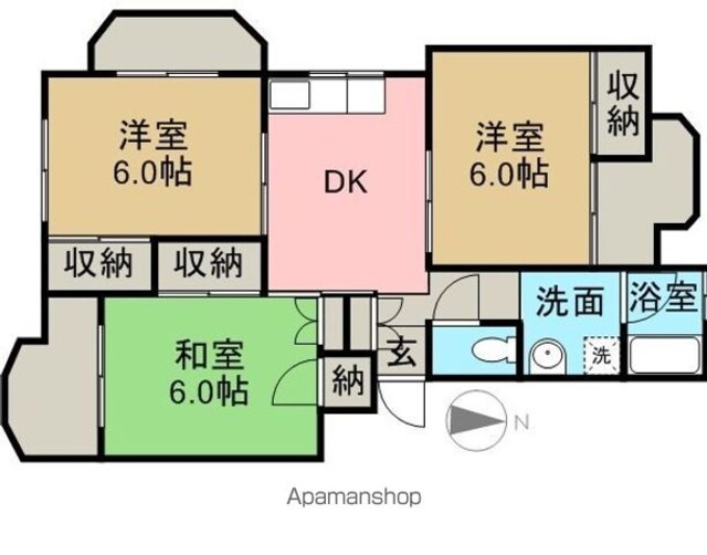 神野マンション[3DK/56.15m2]の間取図