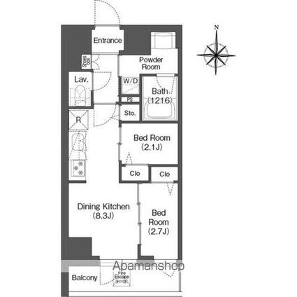 コンフォリア・リヴ西蒲田[2DK/35.31m2]の間取図