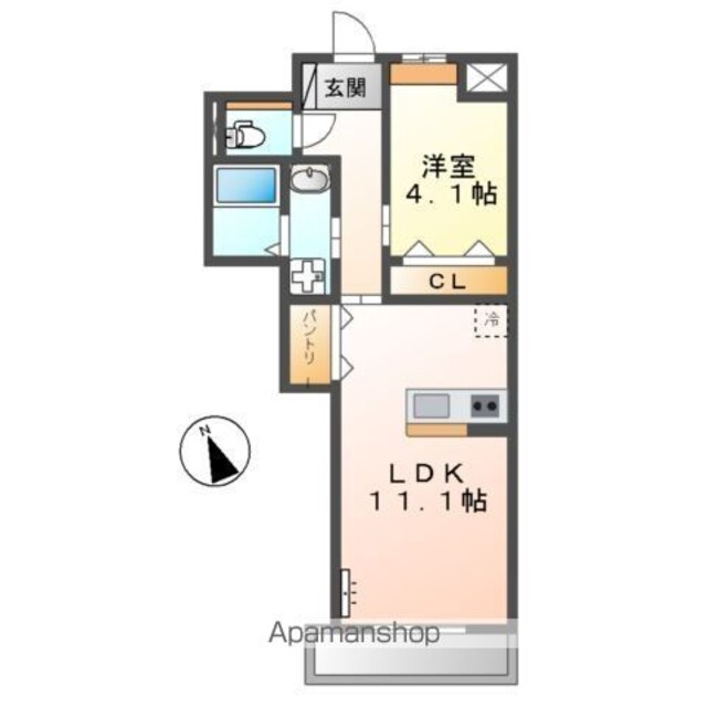 ウエストウイング６[1LDK/41.73m2]の間取図