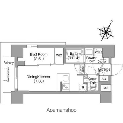 コンフォリア・リヴ新中野ＳＯＵＴＨ[1DK/25.72m2]の間取図
