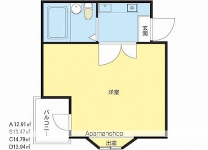 フリーデンハイム３自由ヶ丘[1K/13.94m2]の間取図