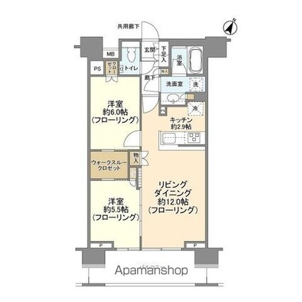 クレヴィア新宿若松町[2LDK/60.05m2]の間取図