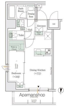 ワンルーフレジデンス亀戸[1DK/30.12m2]の間取図