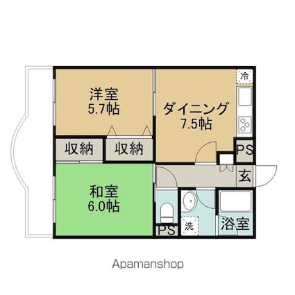 プラセール山岸[2DK/46m2]の間取図