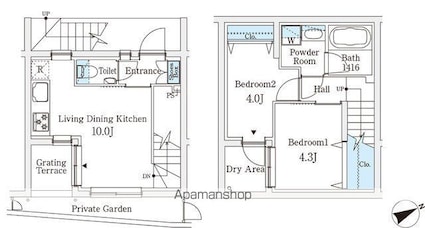 ＡＧＲＡＴＩＯ　ＴＥＲＲＡＣＥ　恵比寿（アグレシオ　テラス　恵比[2LDK/45.59m2]の間取図