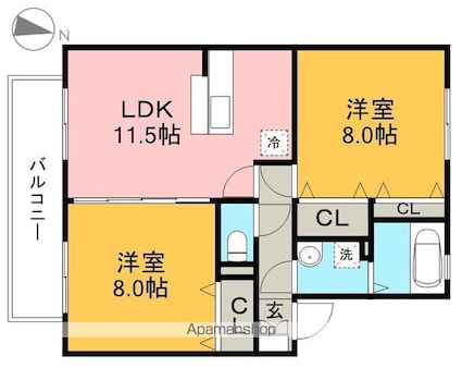 セジュール優[2LDK/61.82m2]の間取図