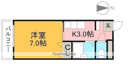 クレメント南宝永[1K/25m2]の間取図