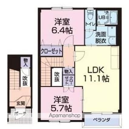 如月荘[2LDK/55.74m2]の間取図